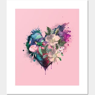 Pink Floral Heart with Humminbird Posters and Art